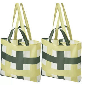 2 Pack IKEA SKYNKE Shopping Bags, White/Multicolor 17 ¾x14 ¼" Stylish Tote Lot